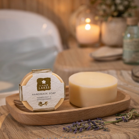 soap from pure Lakes,  a bar on a plate, 