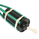 Black and green garden sprinkler with a white cord on a white background