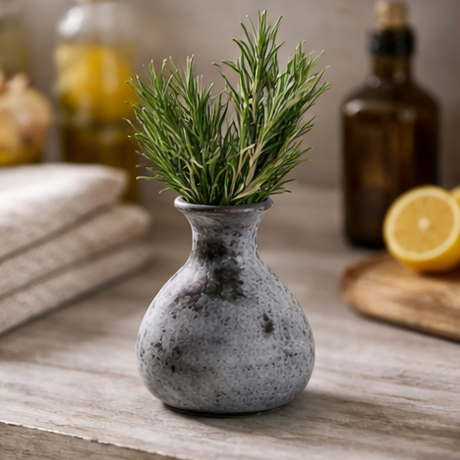 decorative vase with rosemary 
