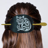 Leather Hair Barrette | Silver Fox Engraved Hair Slide