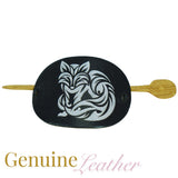 Leather Hair Barrette | Silver Fox Engraved Hair Slide