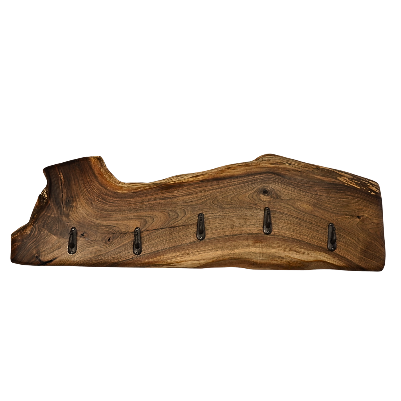 Wooden wall hook with five hooks on a white background
