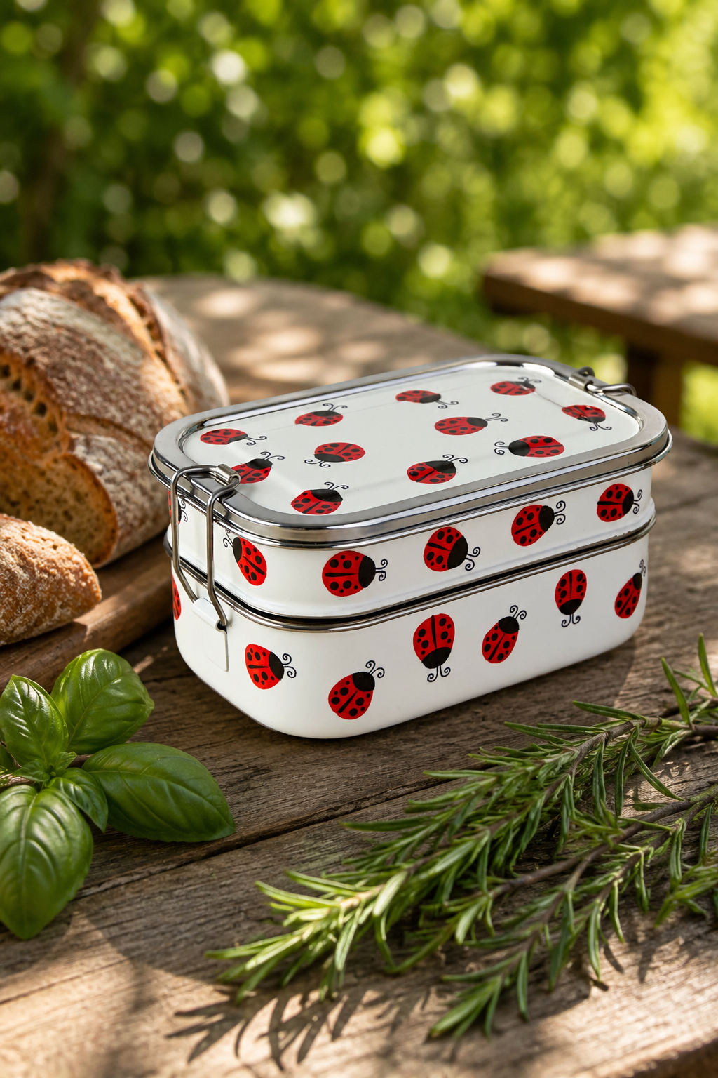 Hand-painted ladybird design stainless steel lunch box