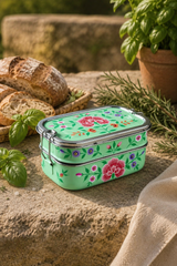 Hand-painted pastel green stainless steel lunch box