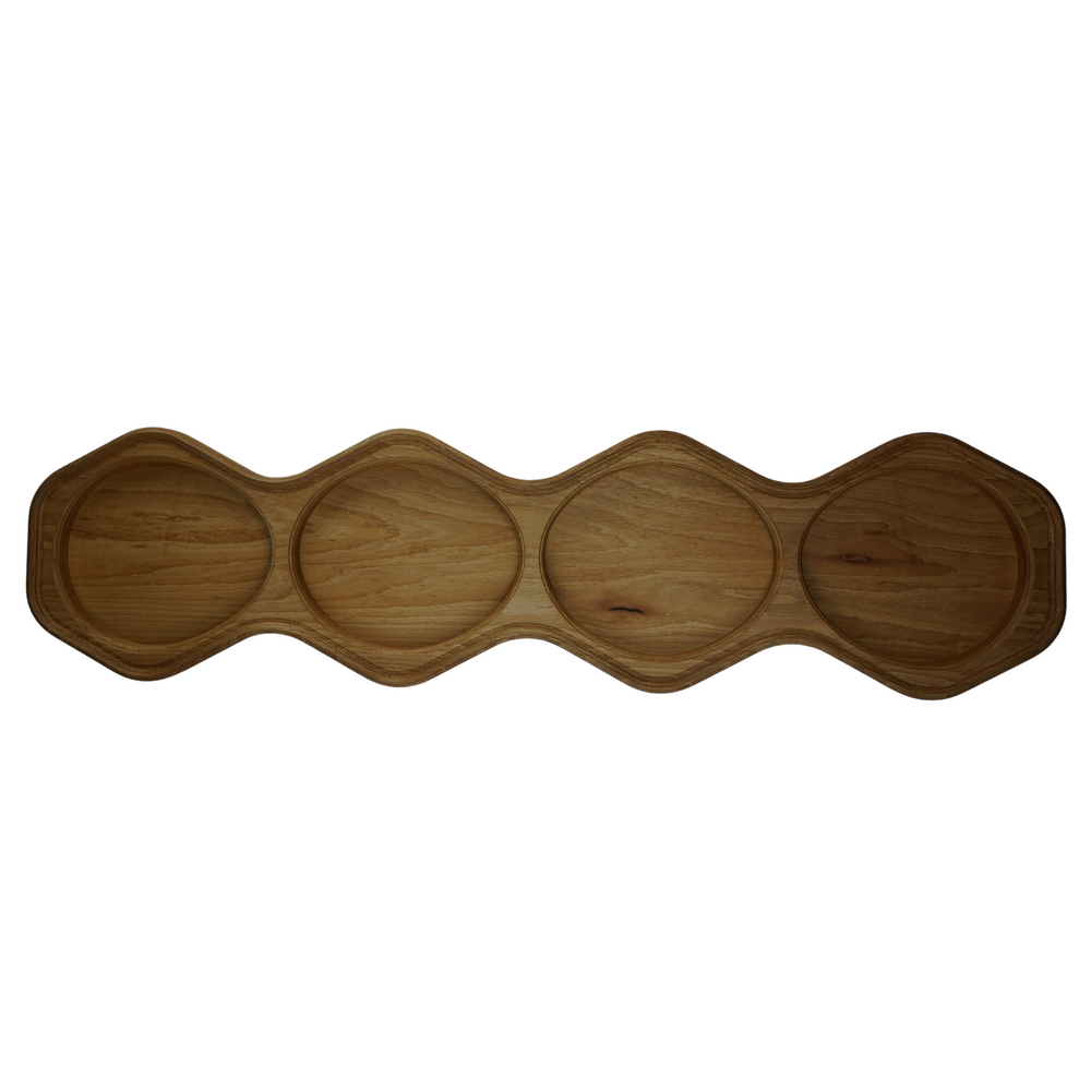 Handcrafted oak serving tray with four compartments for table styling