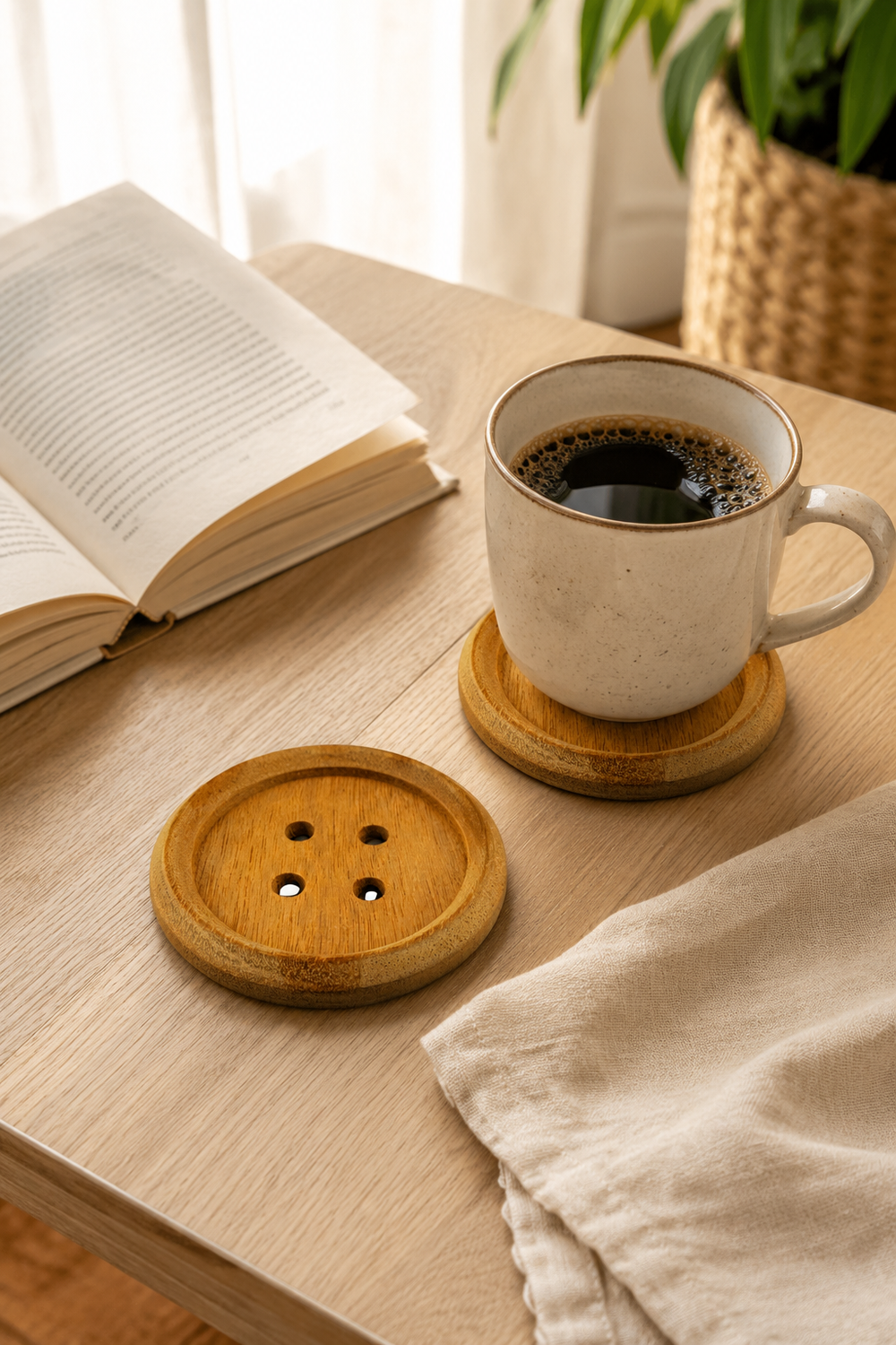 Handcrafted wooden button coasters set of two