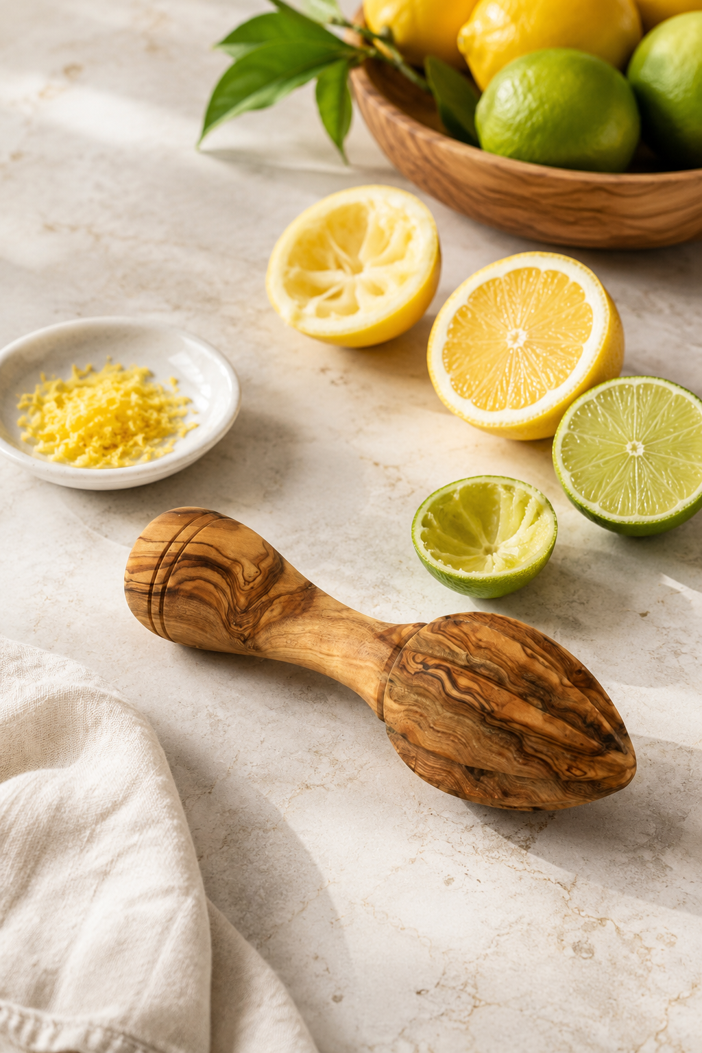 Handheld wooden lemon reamer with unique grain