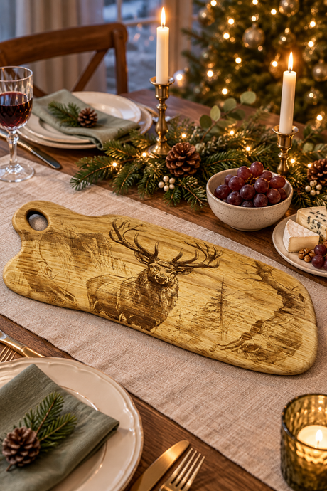 Handmade Oak Charcuterie Board – Stag Landscape & Waney Edge