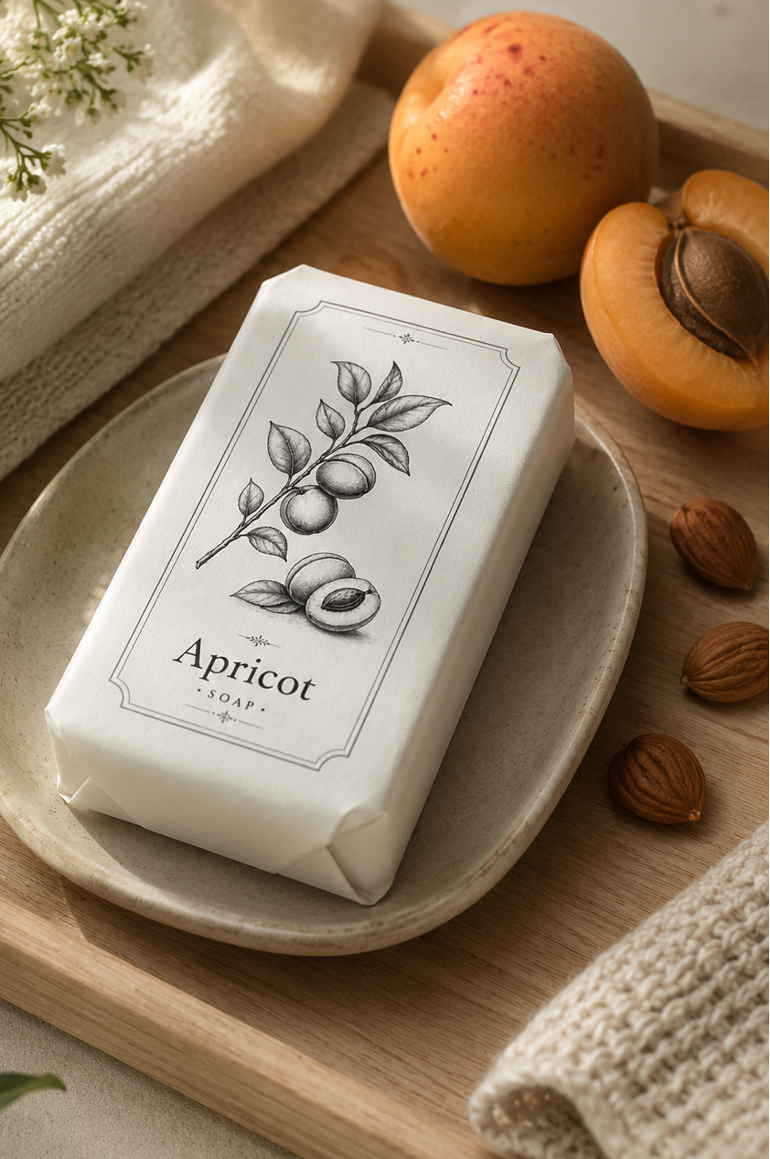 Handmade French apricot soap bar with natural exfoliant