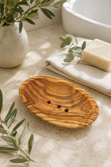 Handmade oval olive wood soap dish for bathroom sink