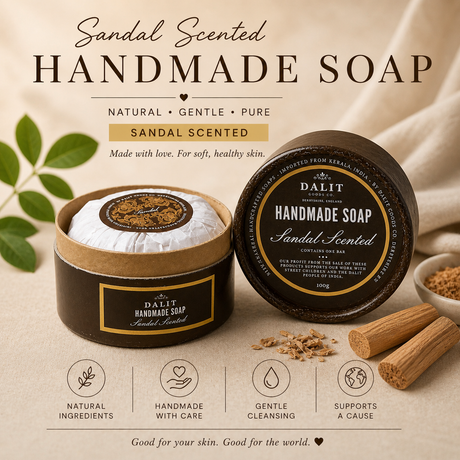 Handmade soap candle scented with Dalit branding on a beige background