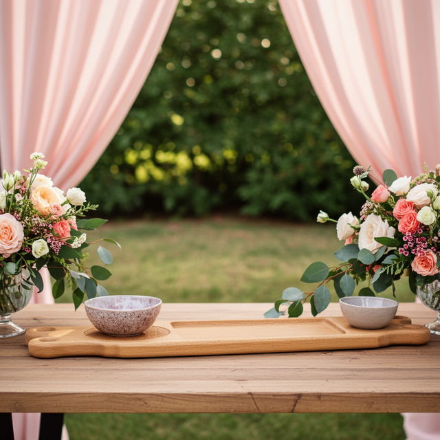 Ash Serving Board with Stoneware Pots – One-of-a-Kind Handcrafted Display Piece