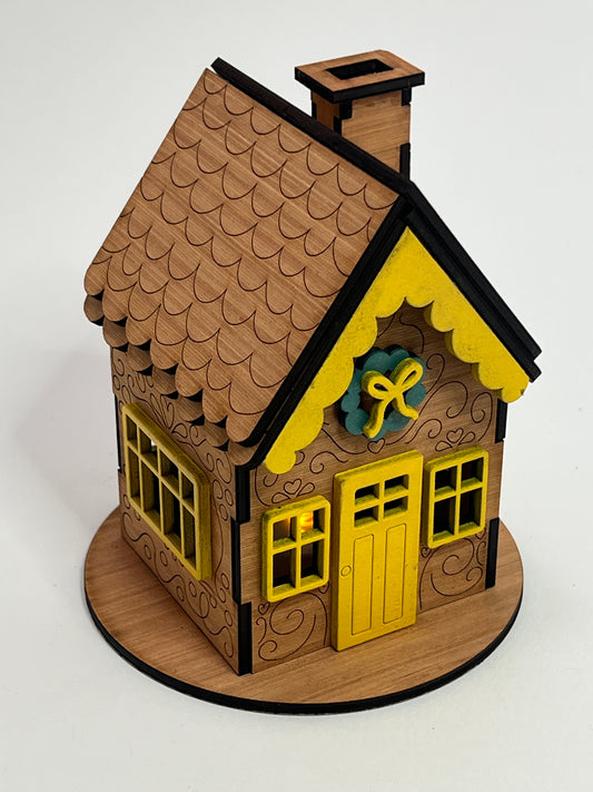 Wooden Christmas Gingerbread House "Yellow Edition" for LED Candle Light