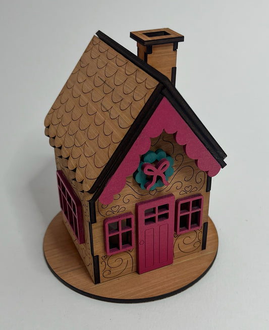 Wooden Christmas Gingerbread House "Pink Edition" for LED Candle Light