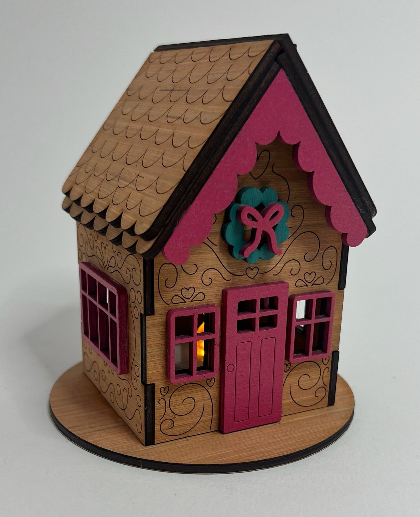 Wooden Christmas Gingerbread House "Pink Edition" for LED Candle Light