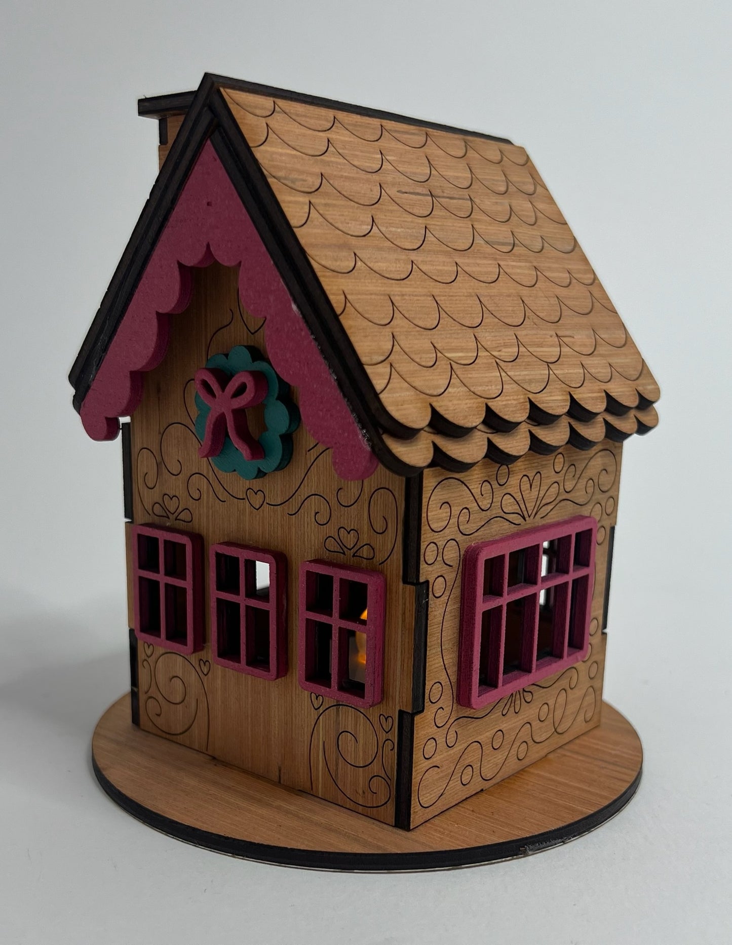 Wooden Christmas Gingerbread House "Pink Edition" for LED Candle Light