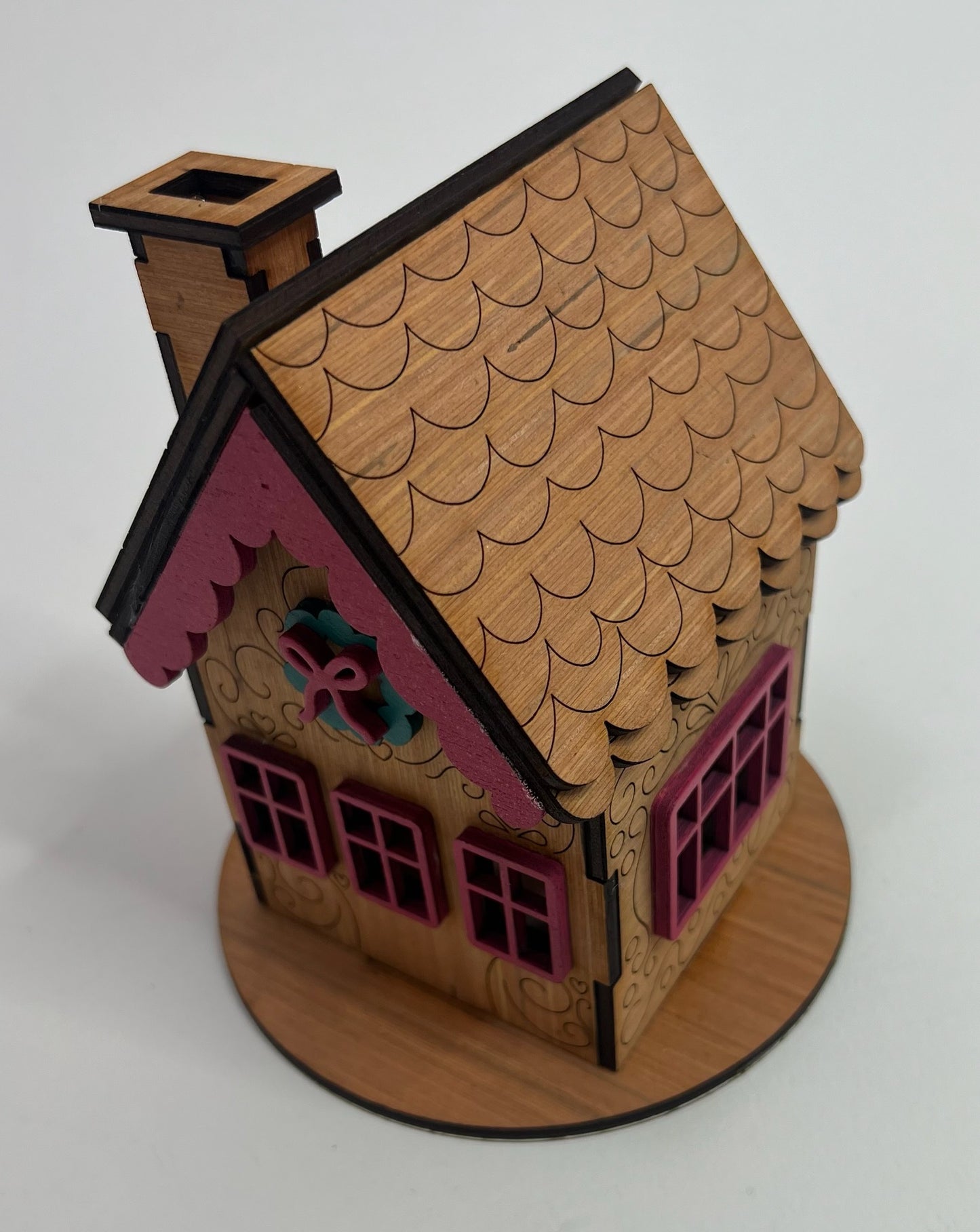 Wooden Christmas Gingerbread House "Pink Edition" for LED Candle Light