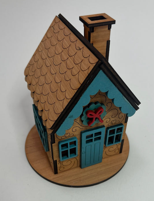 Wooden Christmas Gingerbread House "Turquoise  Edition" for LED Candle Light