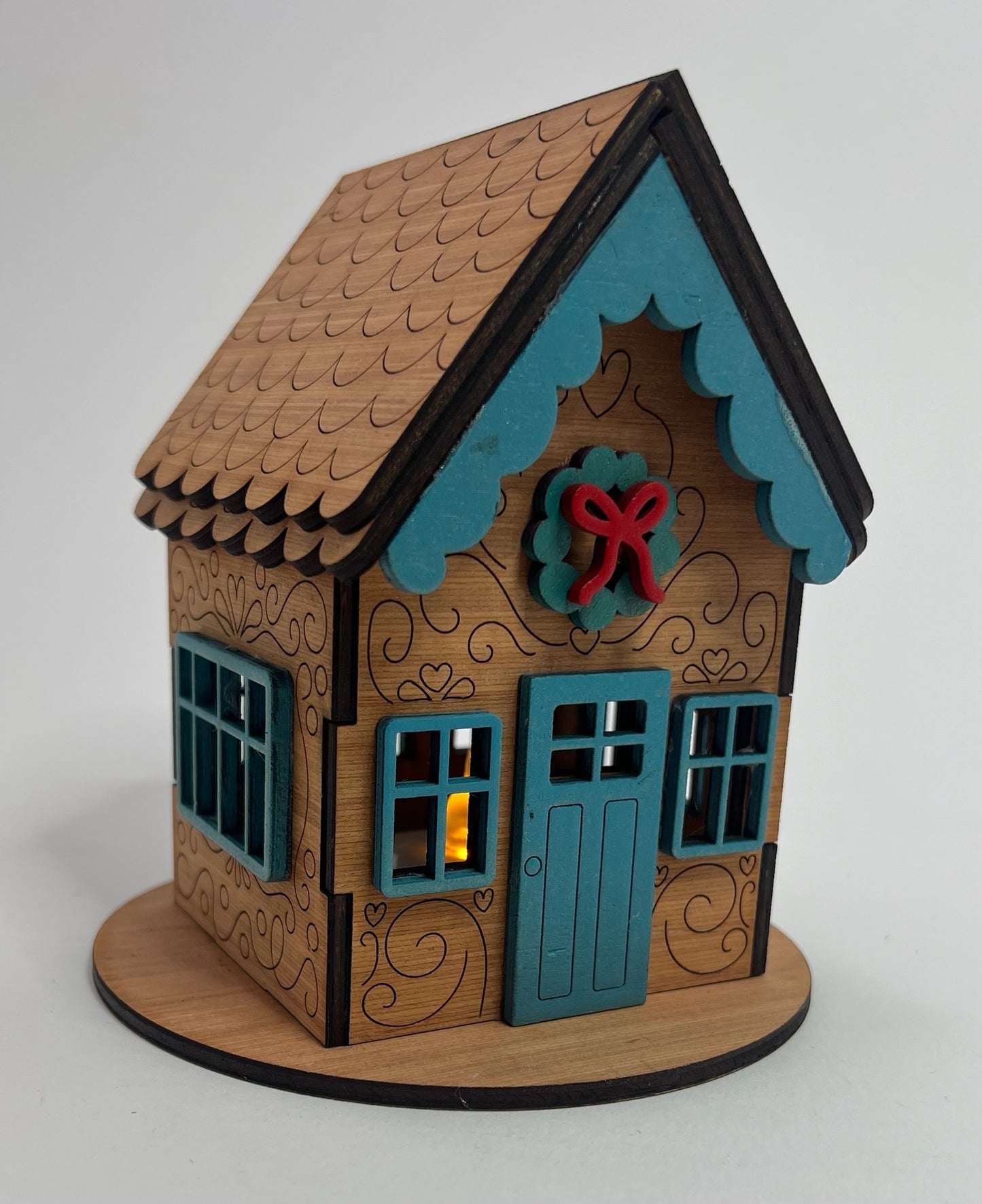 Wooden Christmas Gingerbread House "Turquoise  Edition" for LED Candle Light