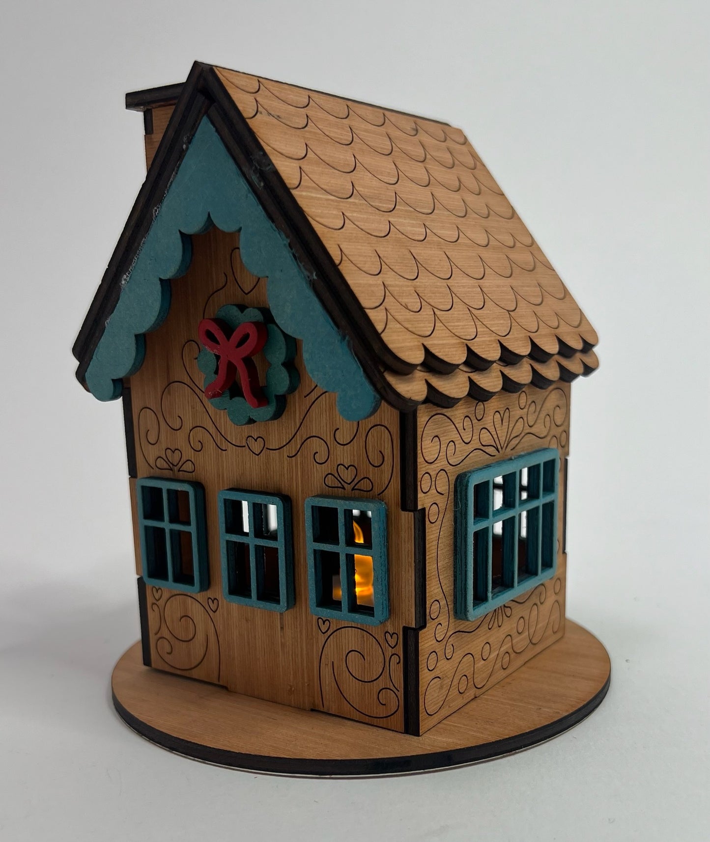 Wooden Christmas Gingerbread House "Turquoise  Edition" for LED Candle Light