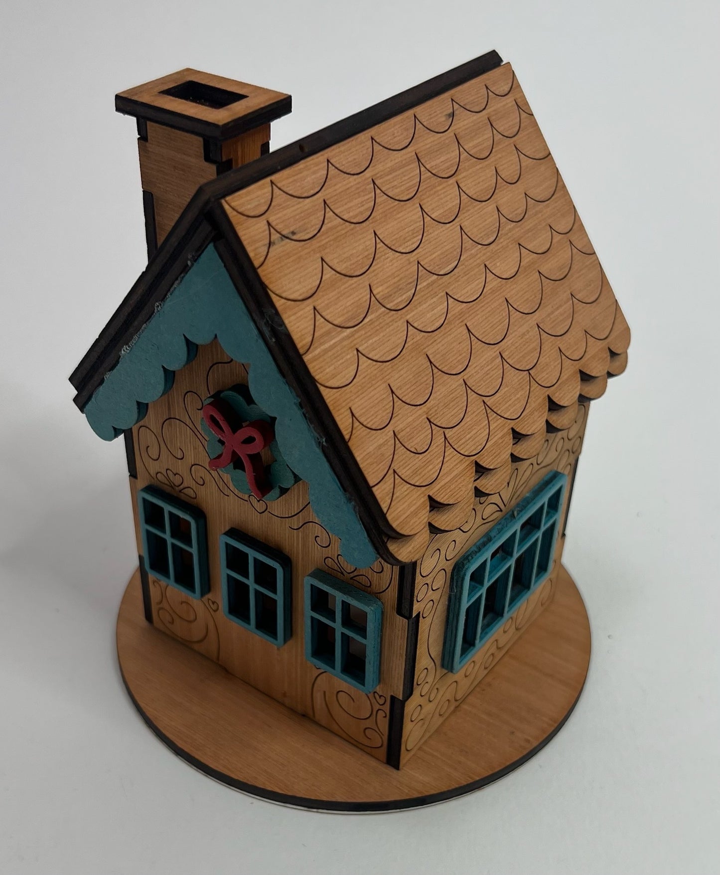 Wooden Christmas Gingerbread House "Turquoise  Edition" for LED Candle Light