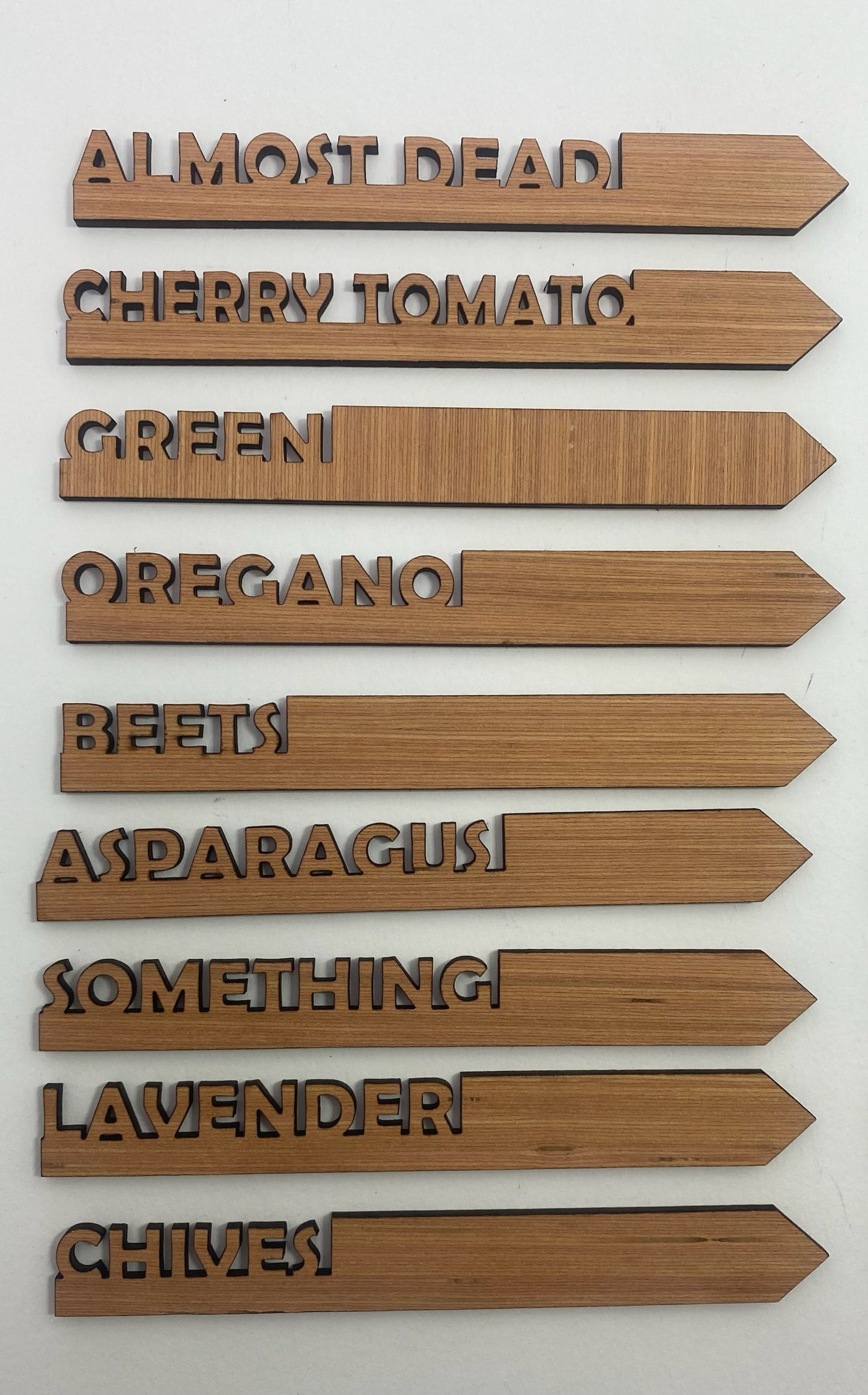 27 Laser-Cut Wooden Garden Markers: Mixed Classic and Comical Collection.