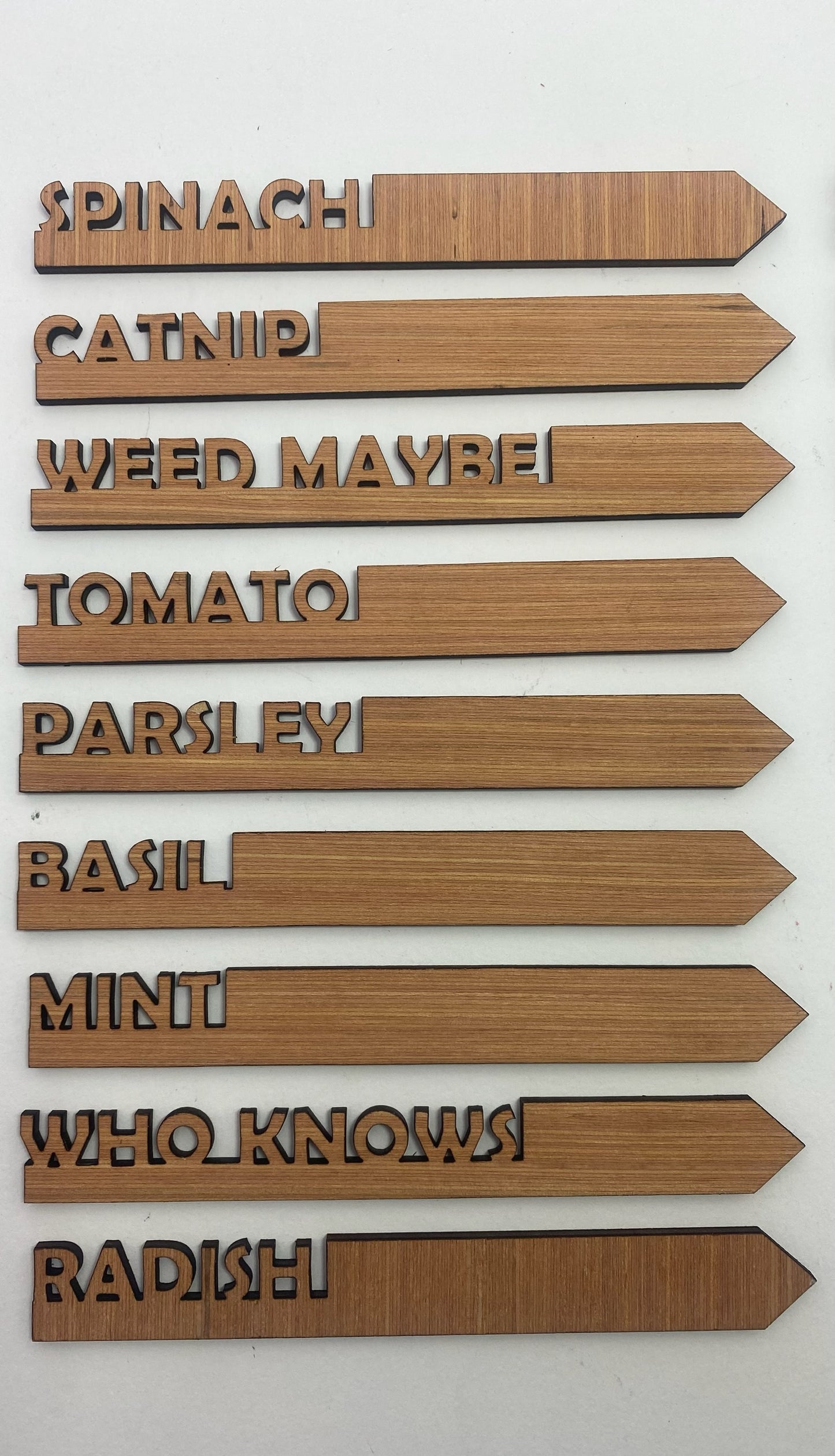 27 Laser-Cut Wooden Garden Markers: Mixed Classic and Comical Collection.