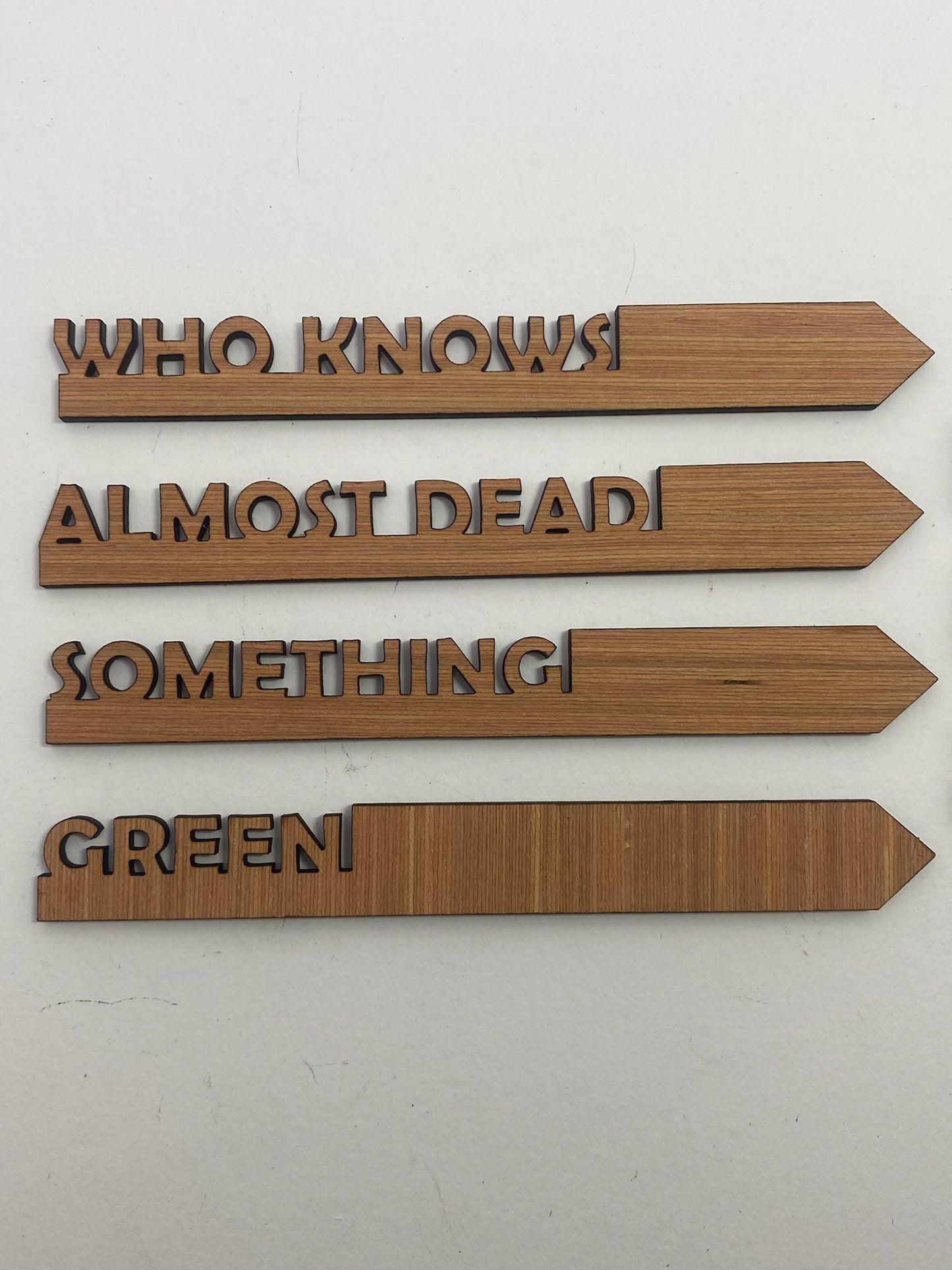 27 Laser-Cut Wooden Garden Markers: Mixed Classic and Comical Collection.