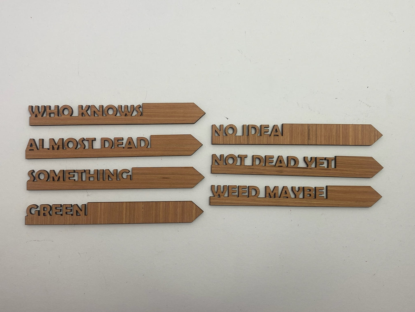 27 Laser-Cut Wooden Garden Markers: Mixed Classic and Comical Collection.