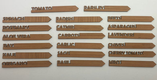 20 Laser-Cut Wooden Garden Markers: Classic Collection.