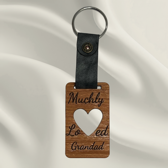 Muchly Loved Grandad Keyring with Leather Strap and Shotgun Rivet Detail