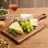 wooden boards with various food items on a kitchen counter.