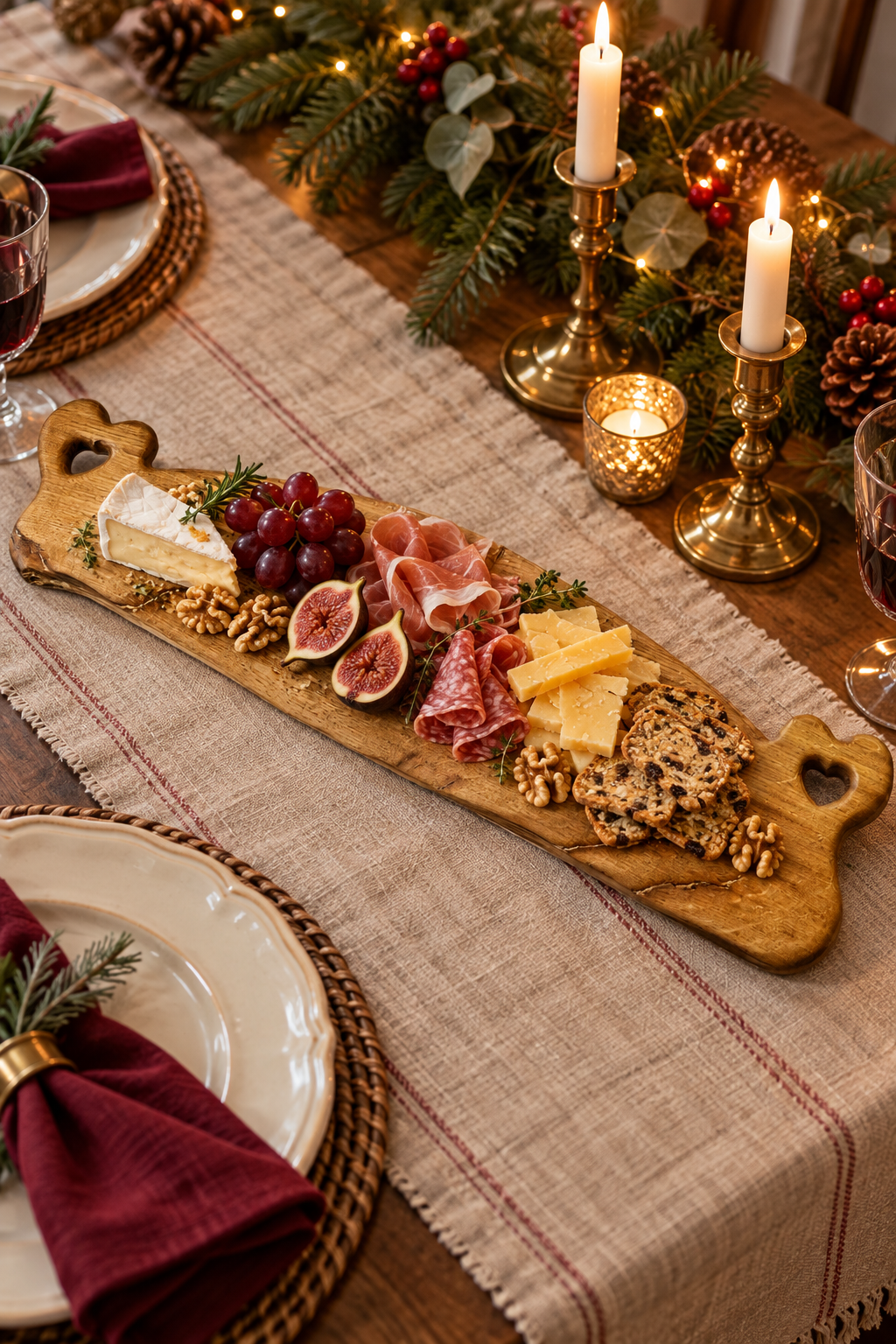 Large Oak Charcuterie Board – Double Heart Handles