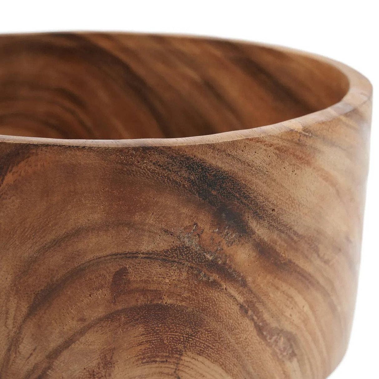 Close-up of a wooden bowl with visible grain and texture. Large Natural Wood Salad & Serving Bowl – 25cm