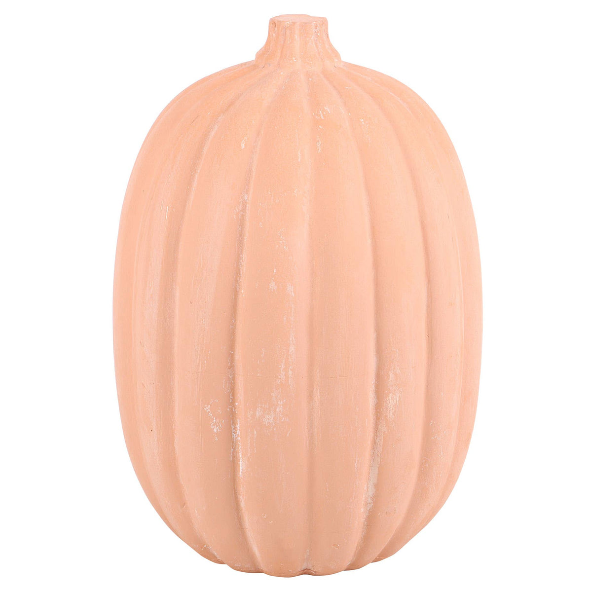 terracotta pumpkin-shaped decoration on a white background