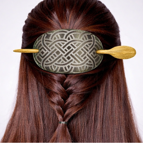 Leather Hair Barrette  Hand-Painted Celtic Design
