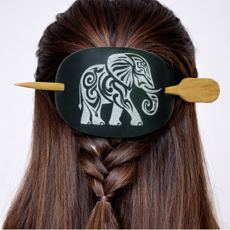 Hair accessories with elephant design on hair bun and various hairstyles