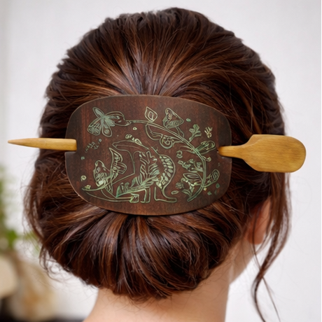 Hair accessory with decorative design on hair in various styles