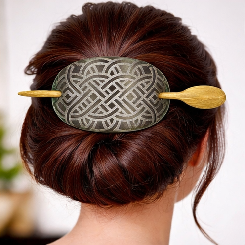 Leather Hair Barrette | Hand-Painted Celtic Design
A