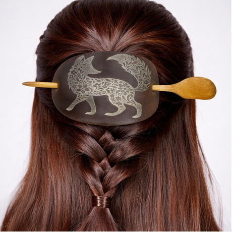Leather Hair Barrette Hand-Painted Fox Design