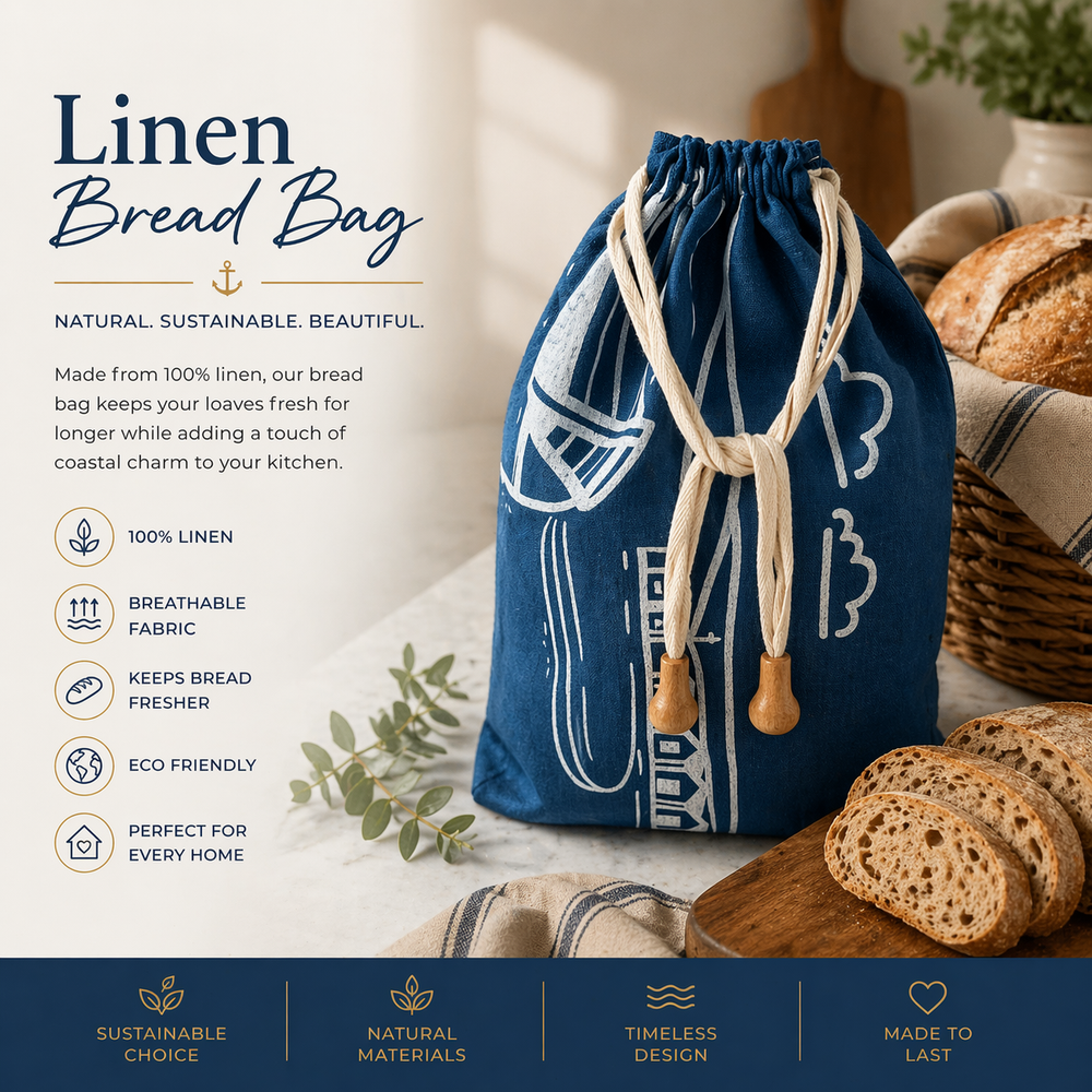 Linen Bread Bag – Fjære Design Navy Blue Bread Storage Bag