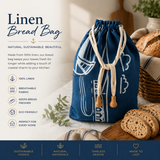 Linen Bread Bag – Fjære Design Navy Blue Bread Storage Bag