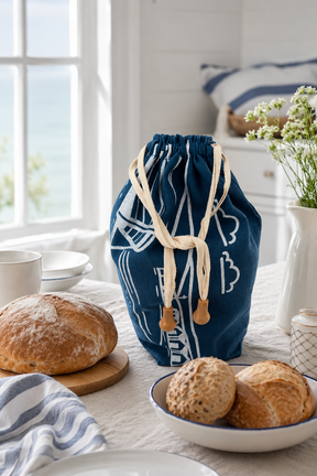 Linen Bread Bag – Fjære Design Navy Blue Bread Storage Bag
