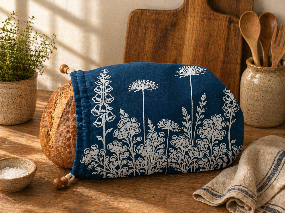 Linen Bread Bag – Florilegium Design Navy Bread Storage Bag