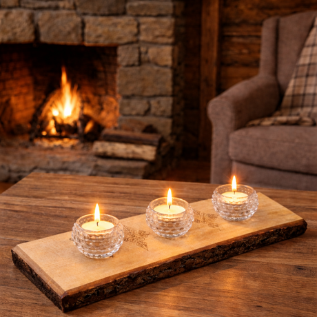 Live Edge Wooden Candle Holder  Engraved Wood Tealight Holder with Glass Dishes