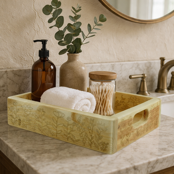 Meadow Wooden Serving Tray with Highland Cow & Floral Engraving