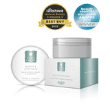 Muscle and joint balm with packaging, featuring awards on a white background