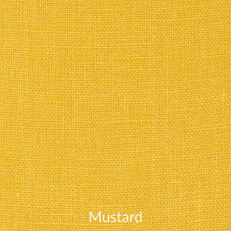 Solid mustard yellow color swatch with the word 'Mustard' below it.