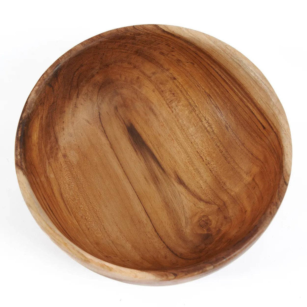 Wooden bowl with a natural finish on a white background