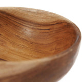 Close-up of a wooden bowl with a focus on texture and grain. Natural Teak Root Snack & Sharing Bowl – 16cm